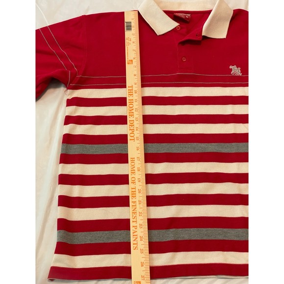 Brooklyn Xpress Men's 3 Button Polo Shirt Red White Gray Stripe Size M - Picture 3 of 6